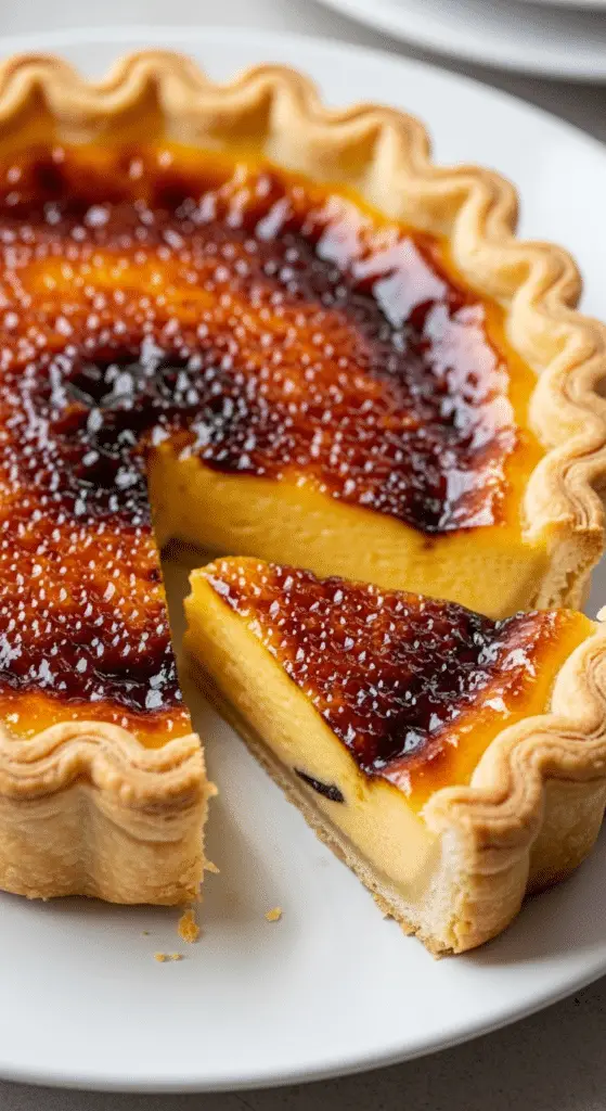 Service élégant flan boulanger vrai tranche généreuse épaisse