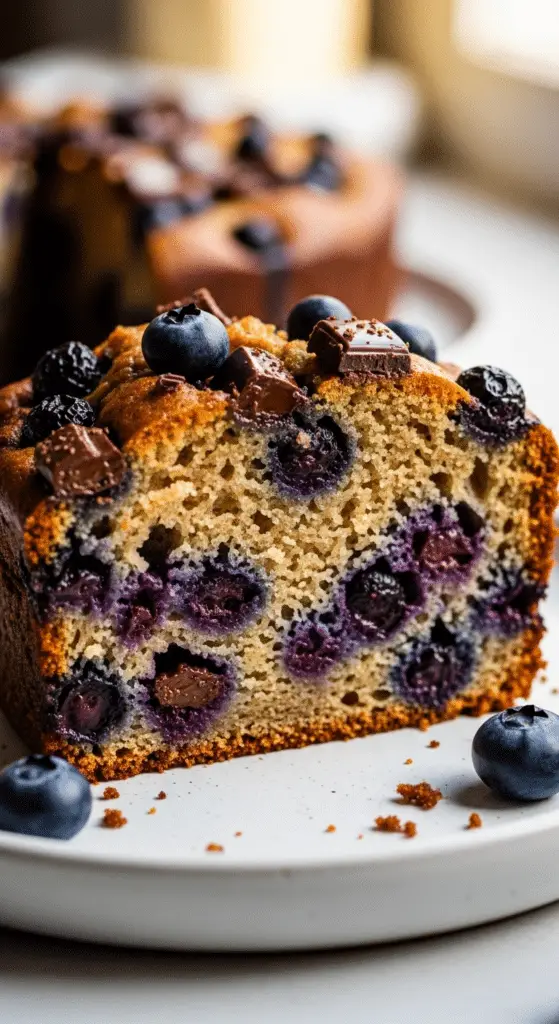 Service élégant gâteau moelleux petit-déjeuner myrtilles chocolat matinal