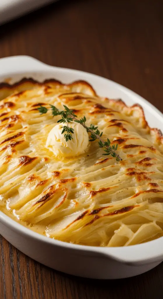 Service élégant gratin dauphinois Paul Bocuse texture fondante veloutée