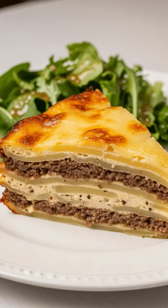 Service convivial gratin pommes terre viande hachée tranche généreuse