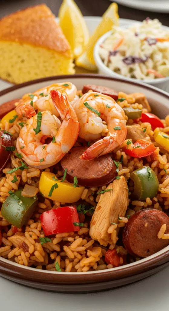 Service convivial jambalaya créole savoureuse bol rustique sudiste