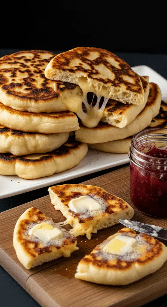 Service convivial pain minute poêle chaud beurre confiture rustique