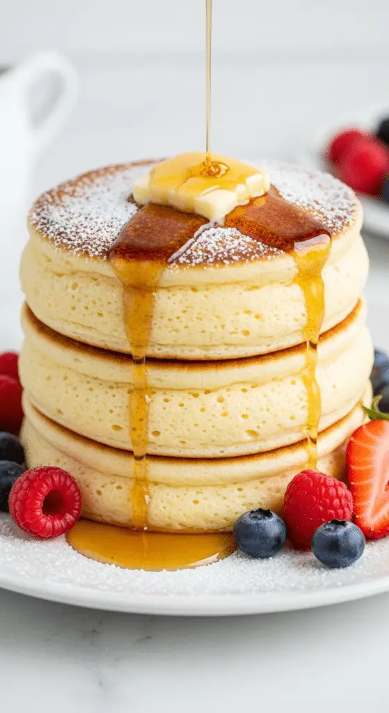 Service élégant pancakes japonais assiette raffinée garniture