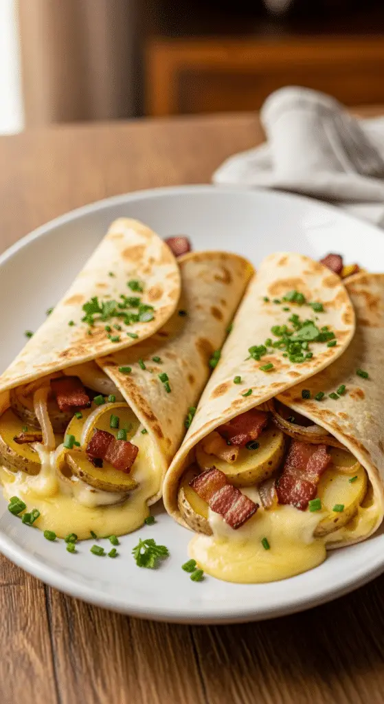 Service élégant wraps chauds façon tartiflette fromage coulant