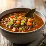 Soupe légumes aux lentilles nutritive réconfortante fumante bol