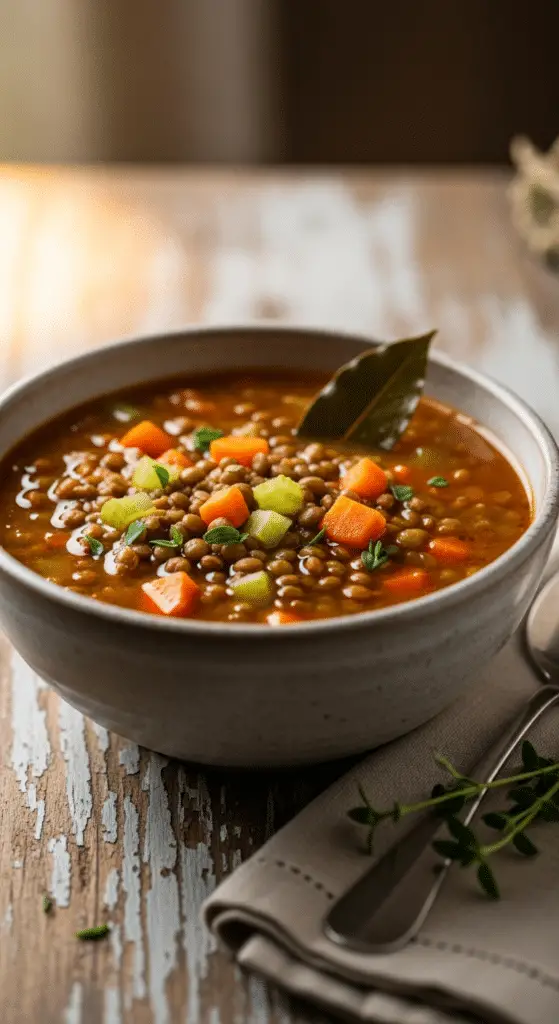 Soupe légumes aux lentilles nutritive réconfortante fumante bol
