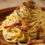 Spaghetti carbonara authentique sauce crémeuse œufs parfaite