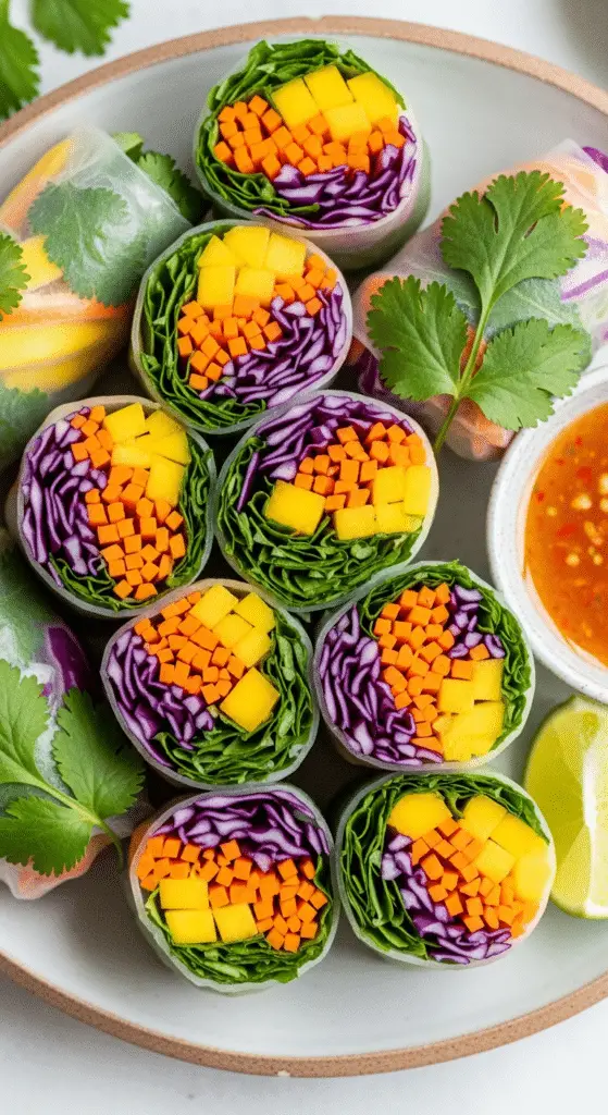 Technique roulage rouleaux printemps galette riz garniture colorée visible