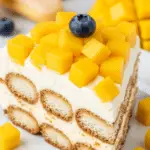 Tiramisu mangue-coco exotique avec couches visibles crème mascarpone mangue