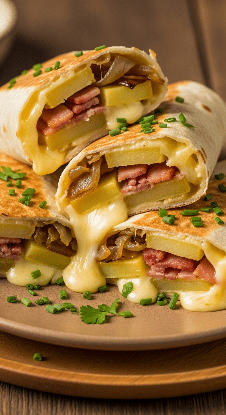 Wraps chauds façon tartiflette reblochon fondant lardons savoyards