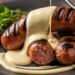 Andouillettes grillées nappées sauce moutarde crémeuse onctueuse