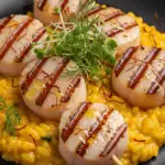 Brochettes Saint-Jacques risotto safran élégant gastronomique raffiné étoilé