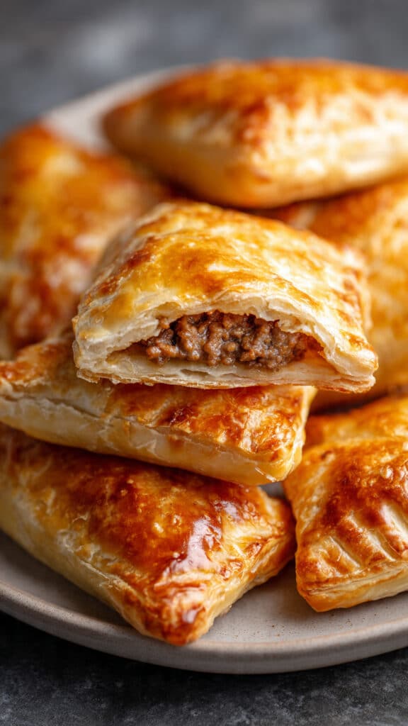 Chaussons feuilletés viande dorés croustillants farce savoureuse visible papier