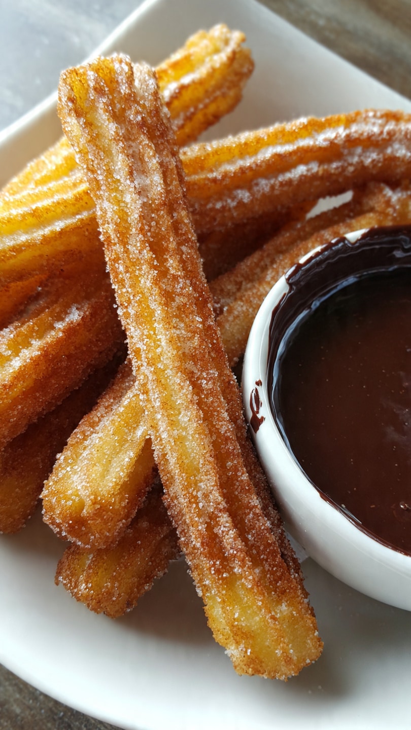 Churros croustillants chocolat dorés festifs irrésistibles sauce onctueuse