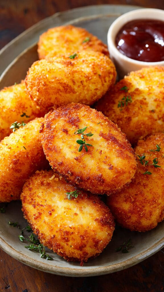 Croquettes pommes terre dorées croustillantes cœur fondant crémeux panier