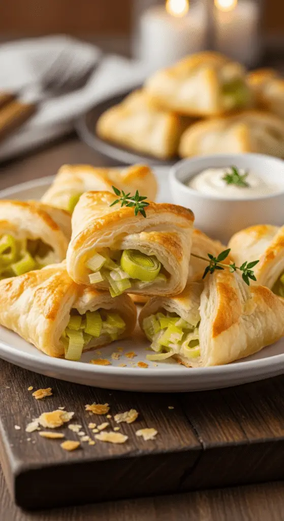 Feuilletés croustillants poireaux fondants dorés élégants français