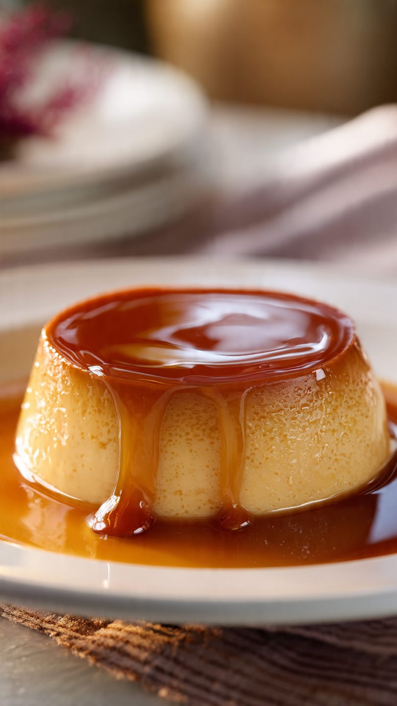 Flan caramel fondant classique français soyeux ambré intemporel élégant