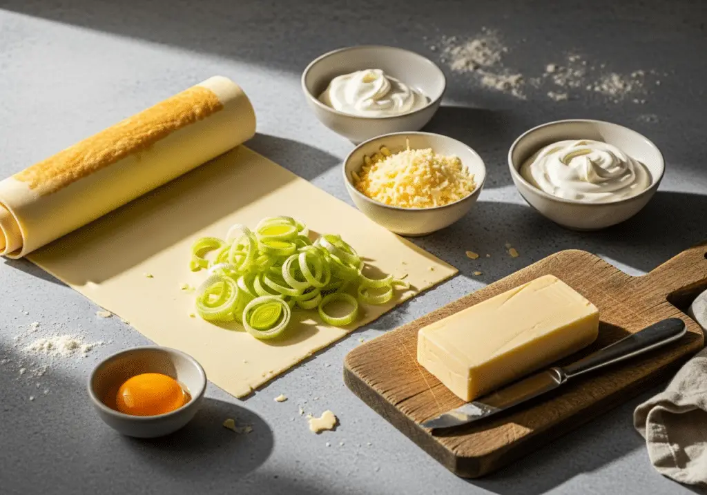 Ingrédients feuilletés croustillants poireaux fondants frais qualité