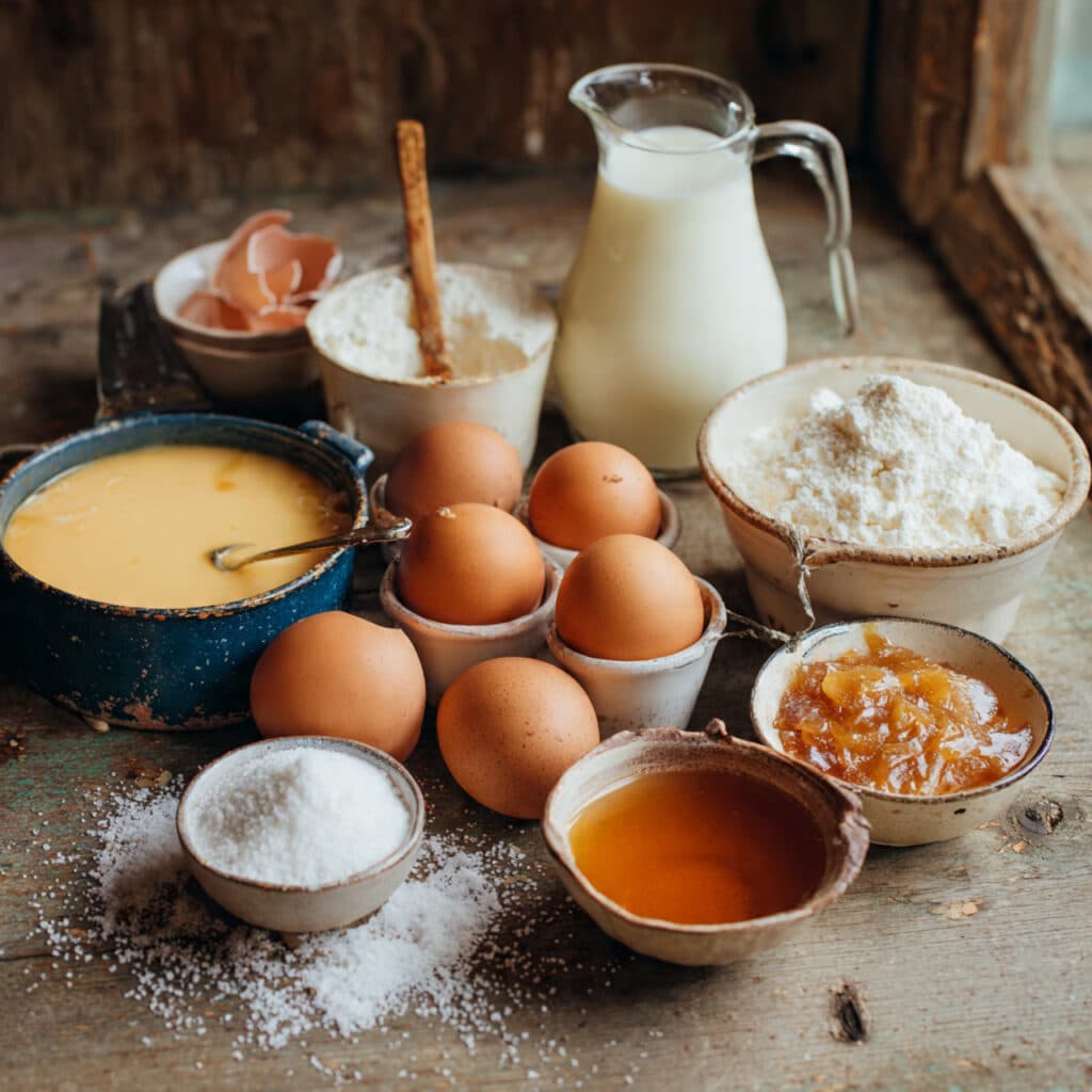 Ingrédients flan caramel fondant frais simples classiques qualité