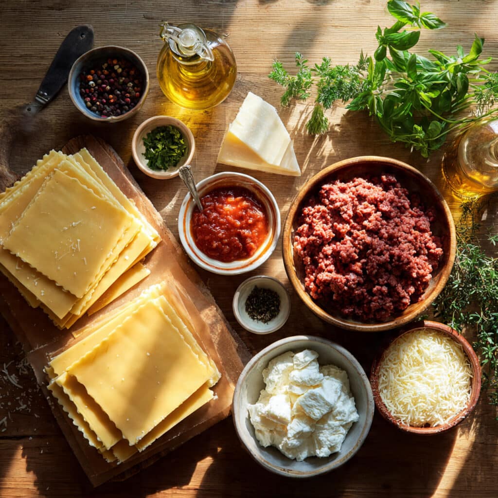 Ingrédients lasagnes bœuf gratinées frais italiens qualité complets