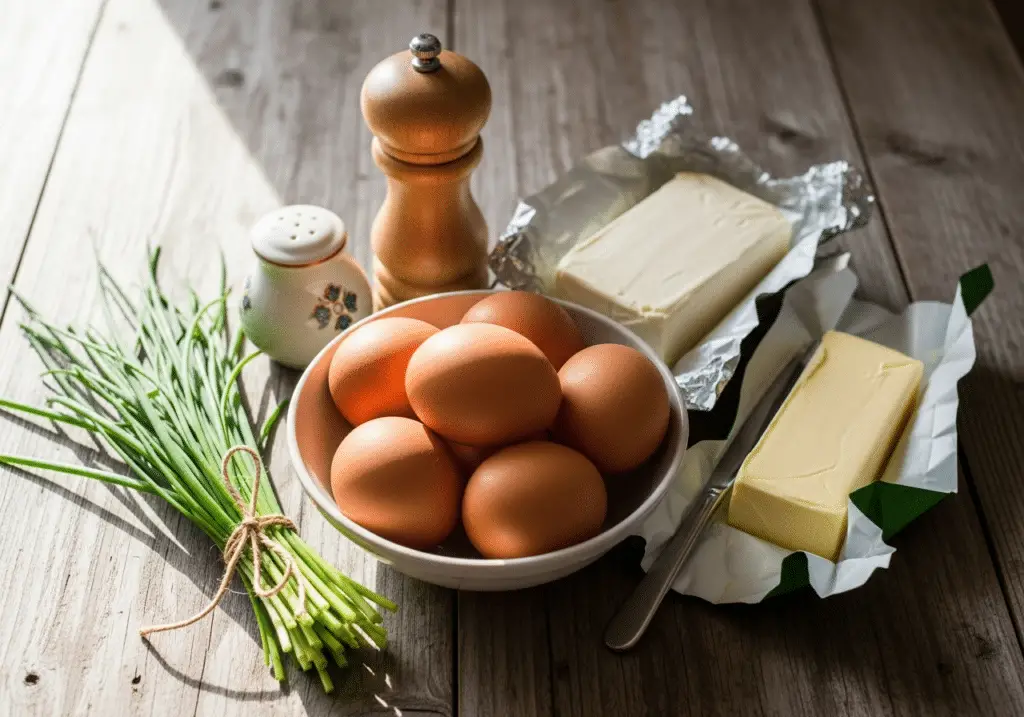 Ingrédients œufs brouillés crémeux fromage ciboulette frais qualité