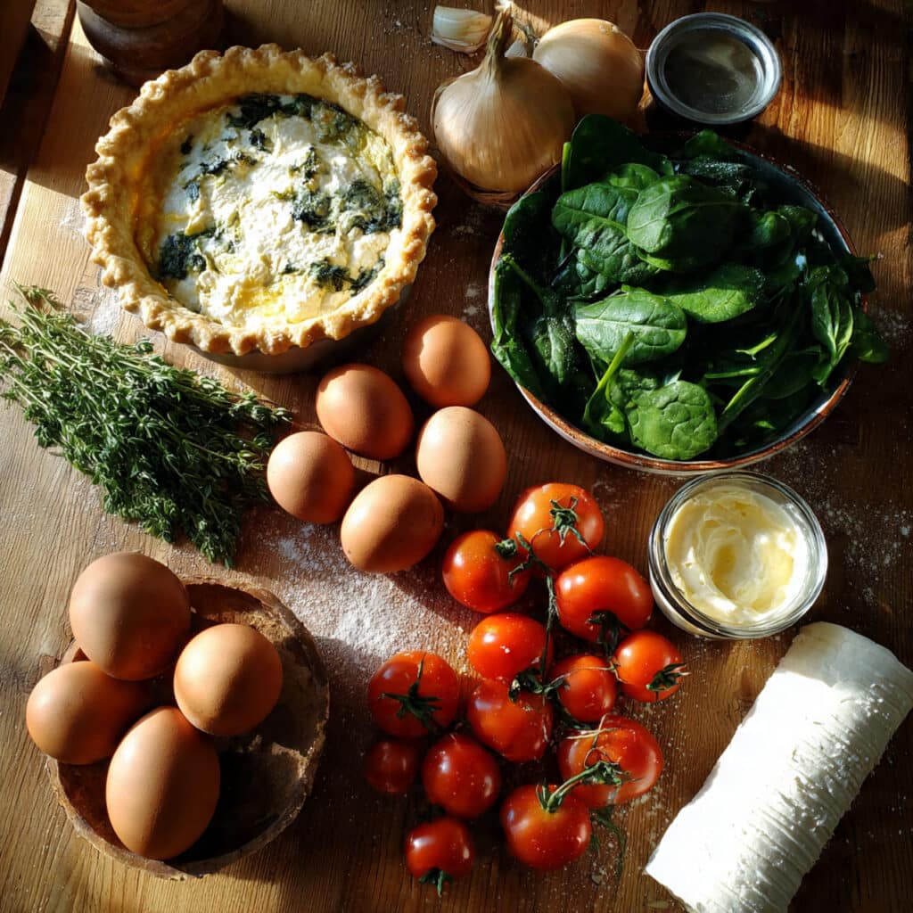 Ingrédients quiche épinards tomates cerises chèvre frais qualité
