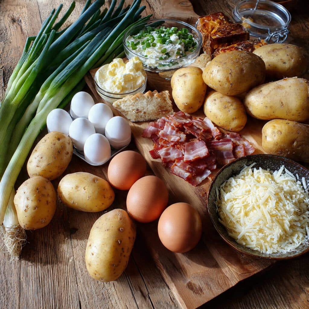 Ingrédients quiche pommes terre lardons oignons verts frais qualité