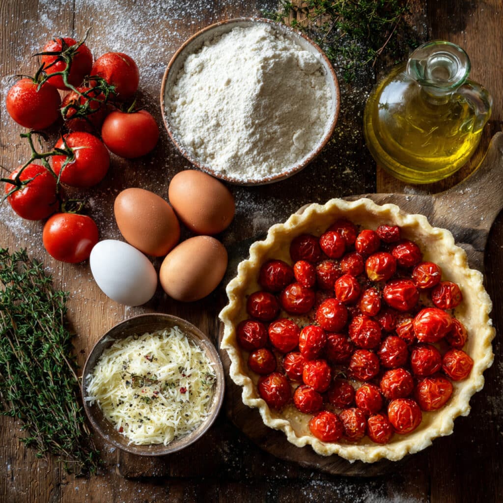 Ingrédients quiche tomates cerises frais estivaux qualité complets