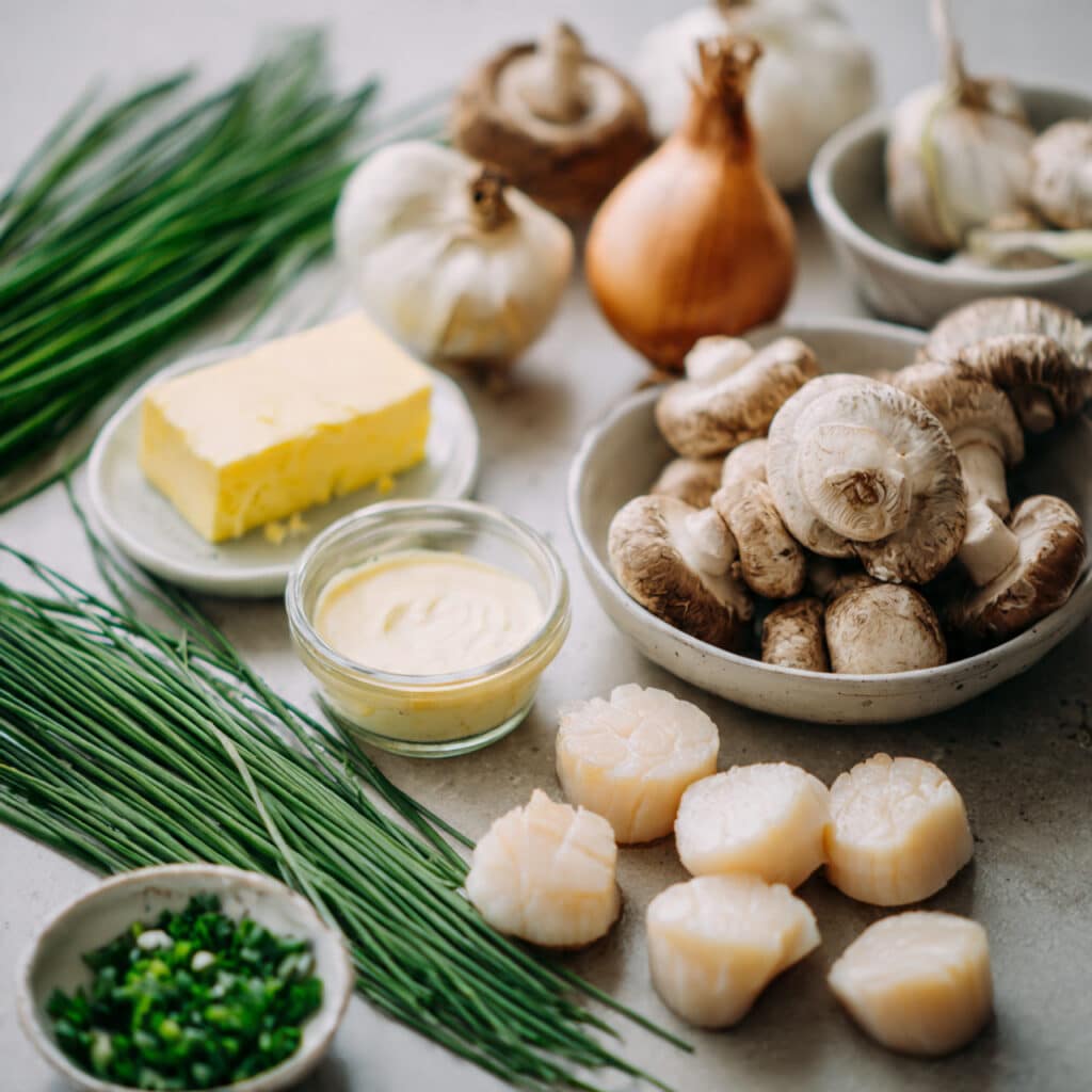 Ingrédients Saint-Jacques crème champignons premium qualité français