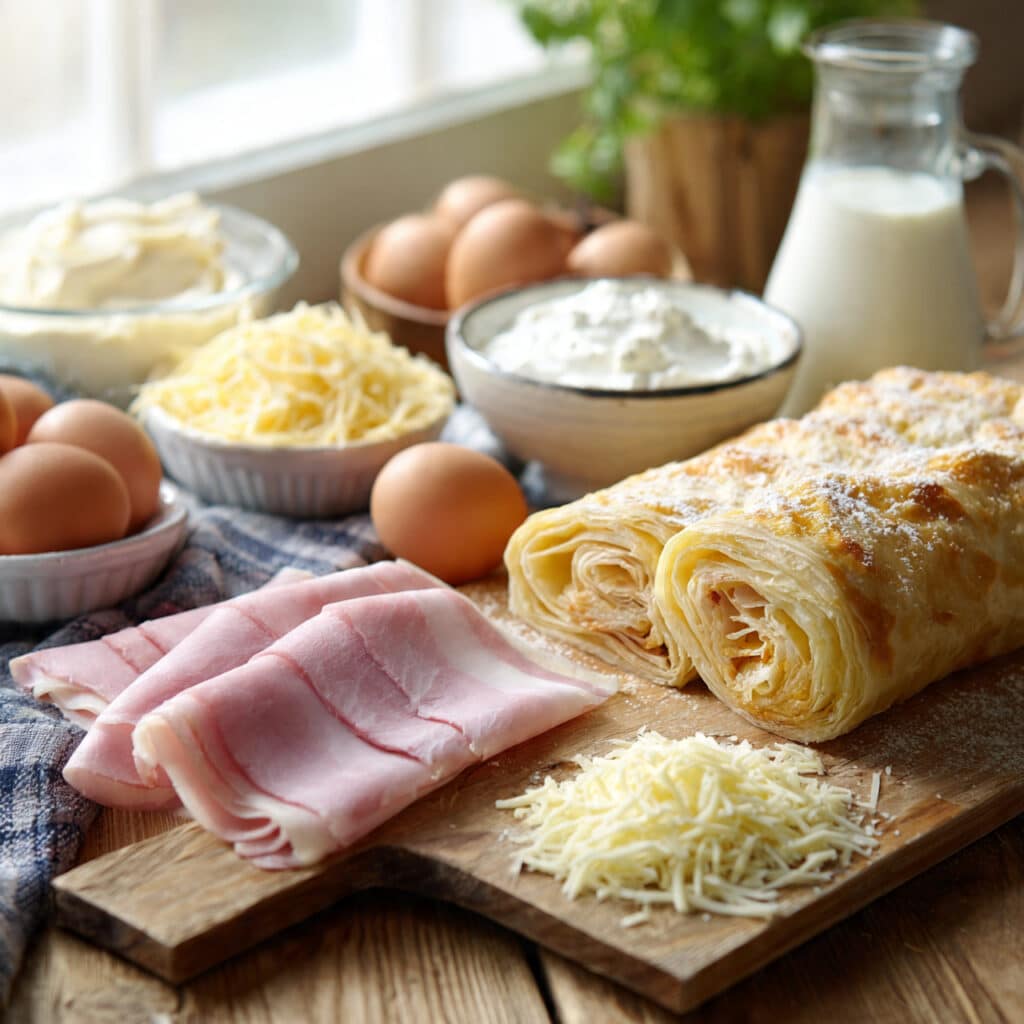 Ingrédients tourte feuilletée jambon-fromage frais qualité complets