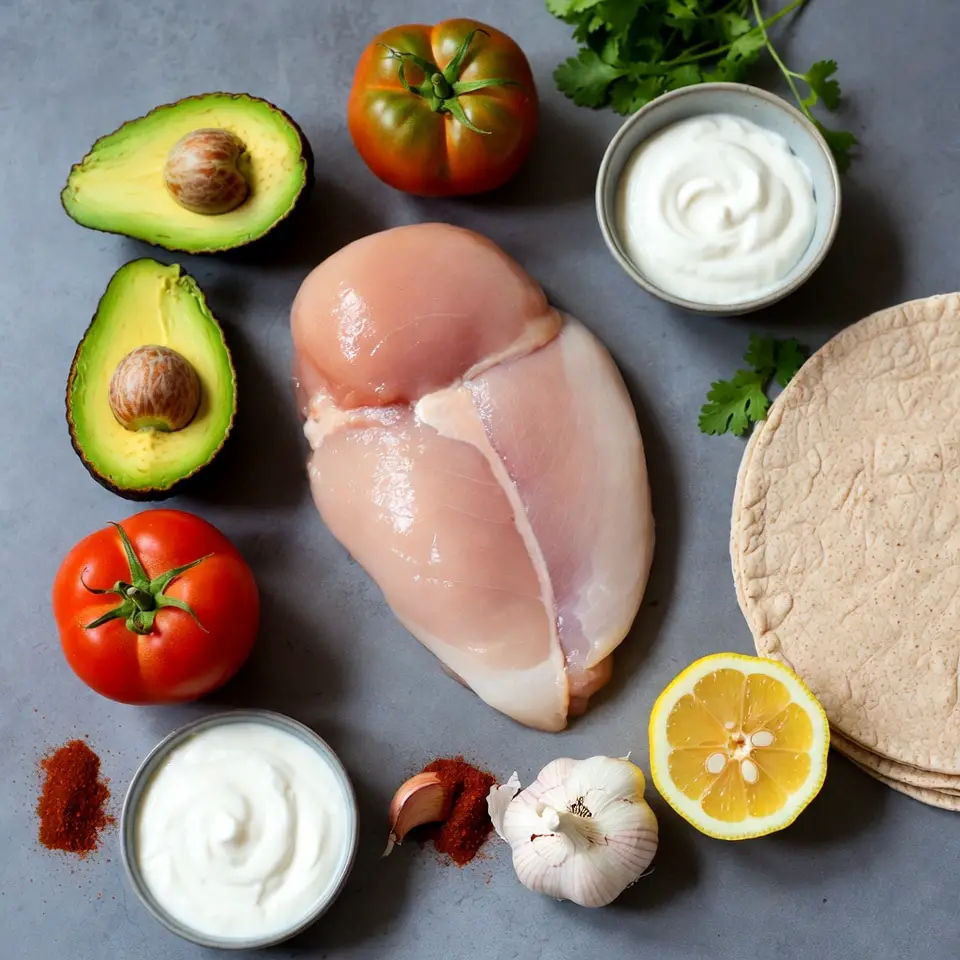 Ingrédients wrap poulet épicé avocat sauce yaourt frais qualité