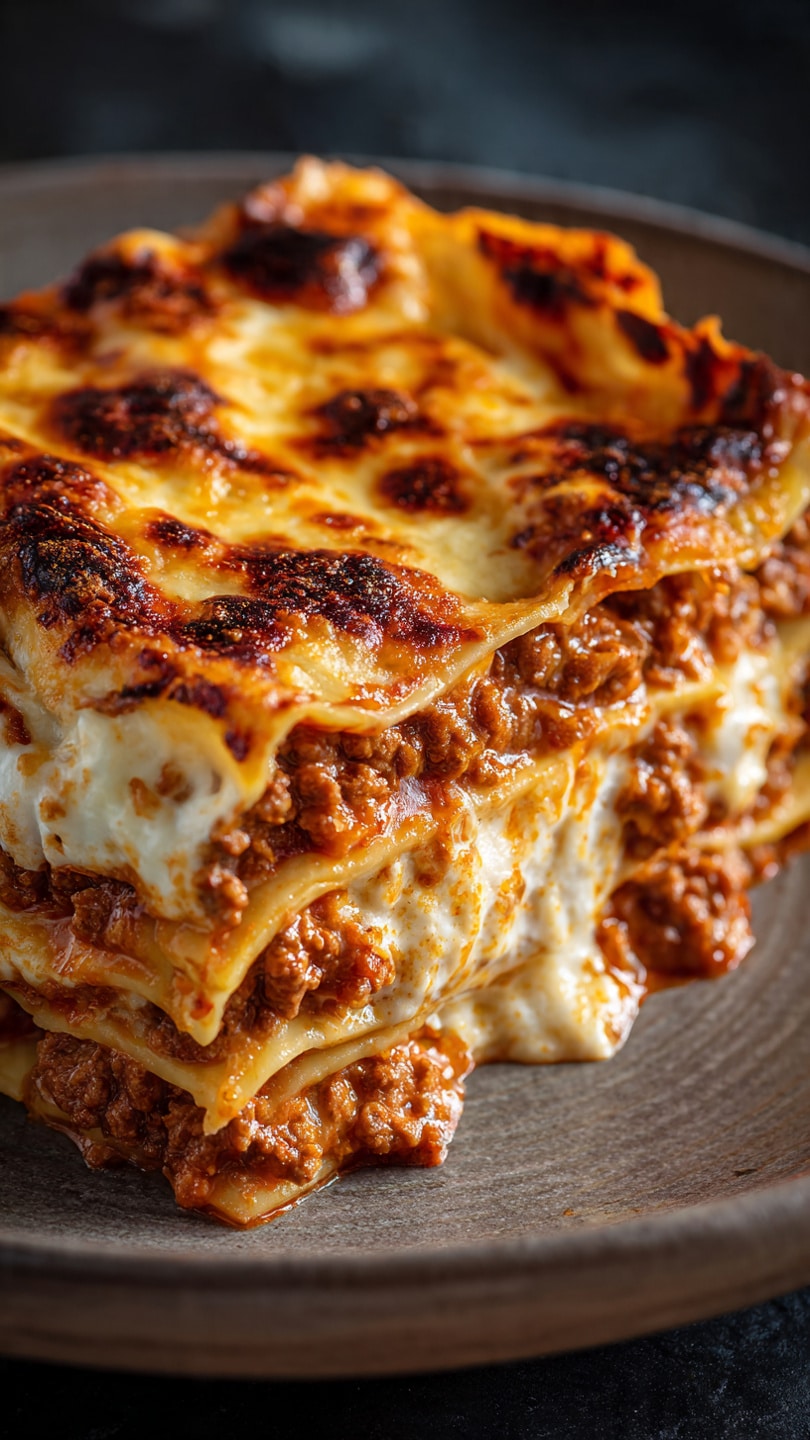 Lasagnes bœuf ultra gratinées dorées fondantes italiennes généreuses