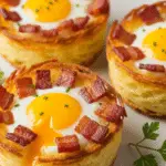 Nids pommes terre œufs lardons croustillants jaune coulant fondant