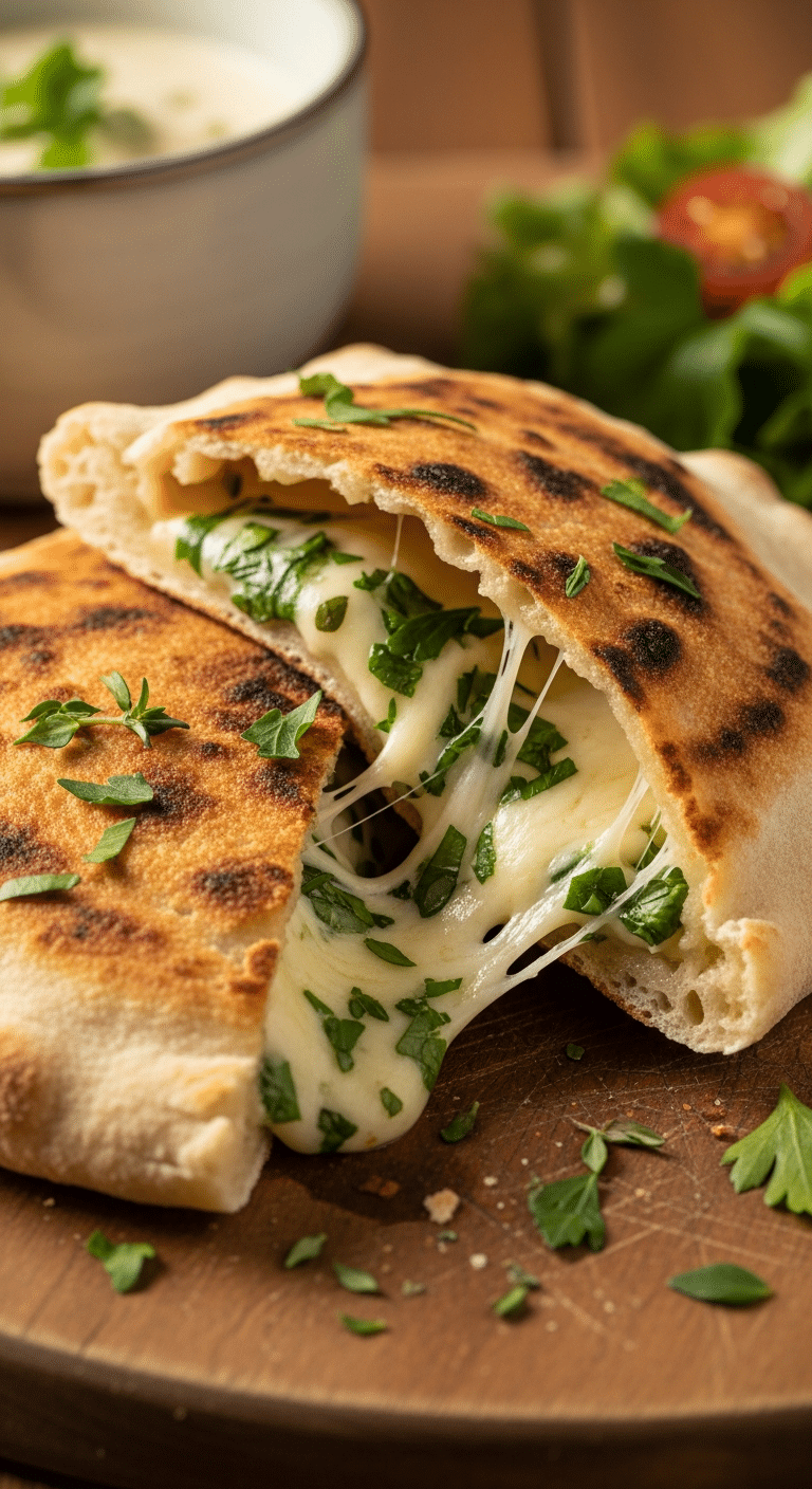 Pain plat farci fromage fondant herbes doré coulant spectaculaire