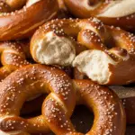 Pains bretzel maison moelleux dorés avec croûte brillante et gros sel