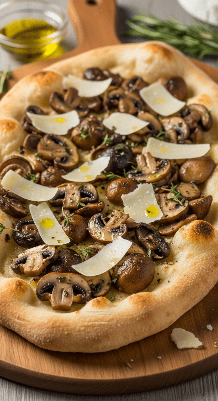 Pinsa blanche champignons parmesan crémeuse croustillante italienne