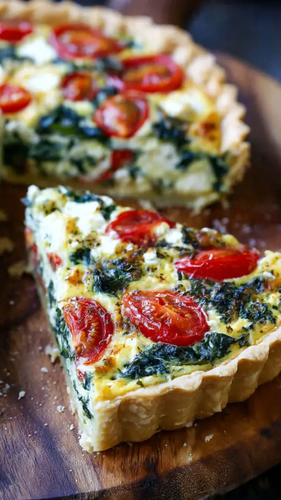Quiche épinards tomates cerises chèvre colorée végétarienne élégante