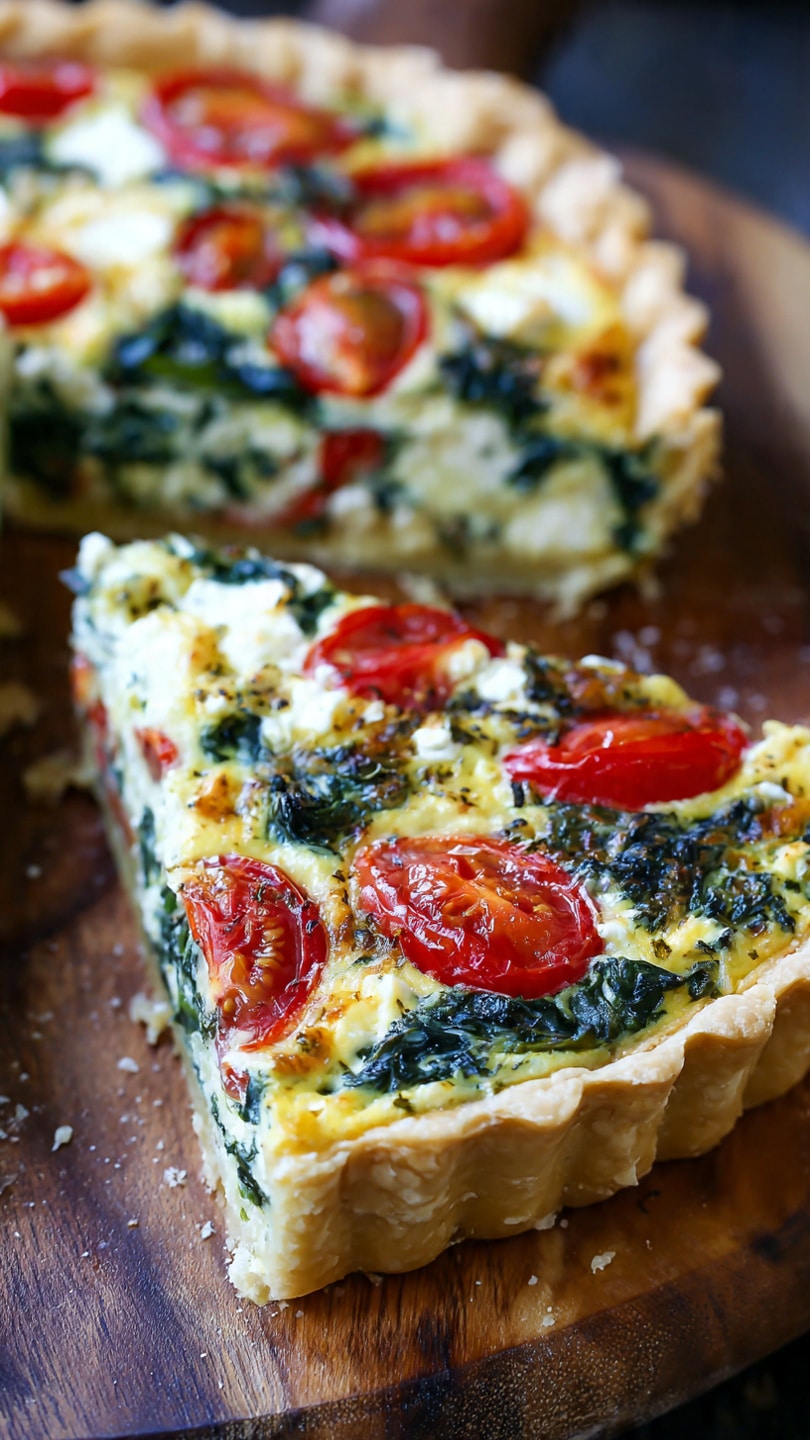 Quiche épinards tomates cerises chèvre colorée végétarienne élégante