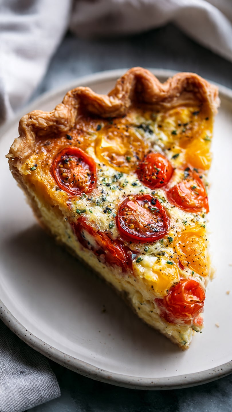 Quiche tomates cerises rôties caramélisées estivale colorée spectaculaire