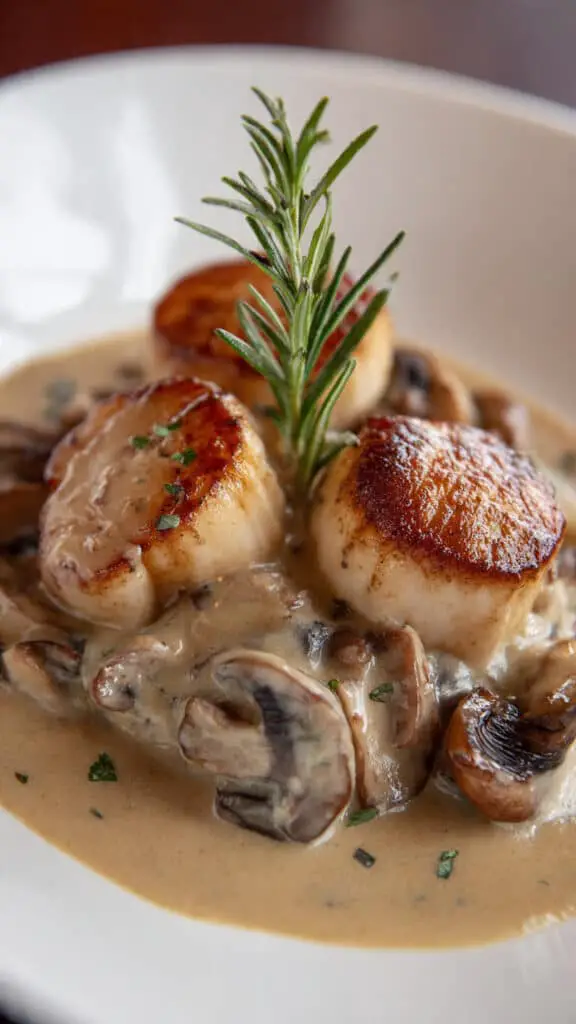 Saint-Jacques crème champignons élégant gastronomique raffiné français