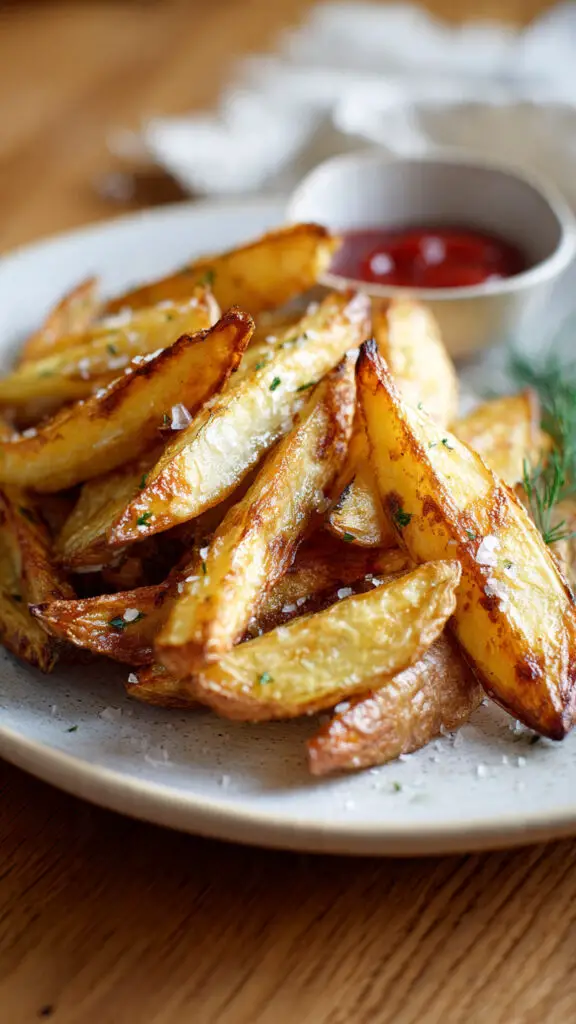 Service convivial frites maison four panier sauces rustique